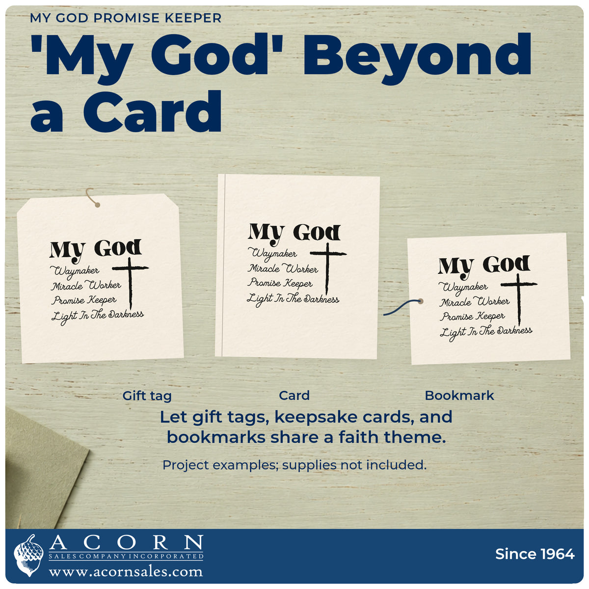 Three project examples made with the My God Promise Keeper With Cross Craft Stamp – Self-Inking, including praise pages.