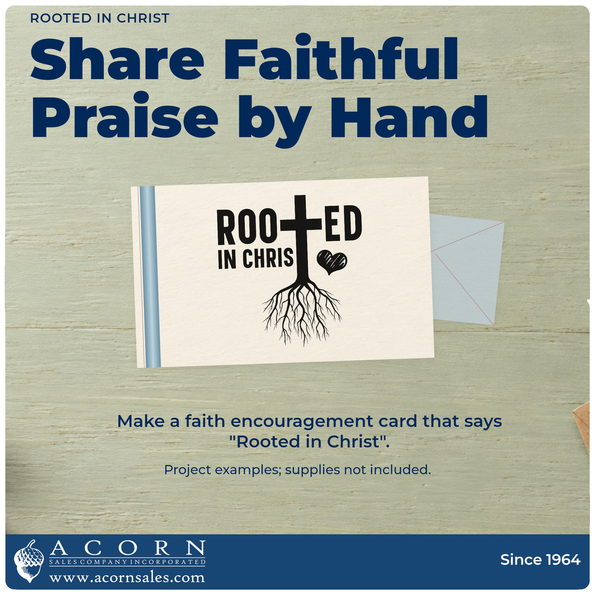 A finished handmade project stamped with the Rooted In Christ With Cross Rubber Stamp – Wood Handle, ideal for garden club gifts.