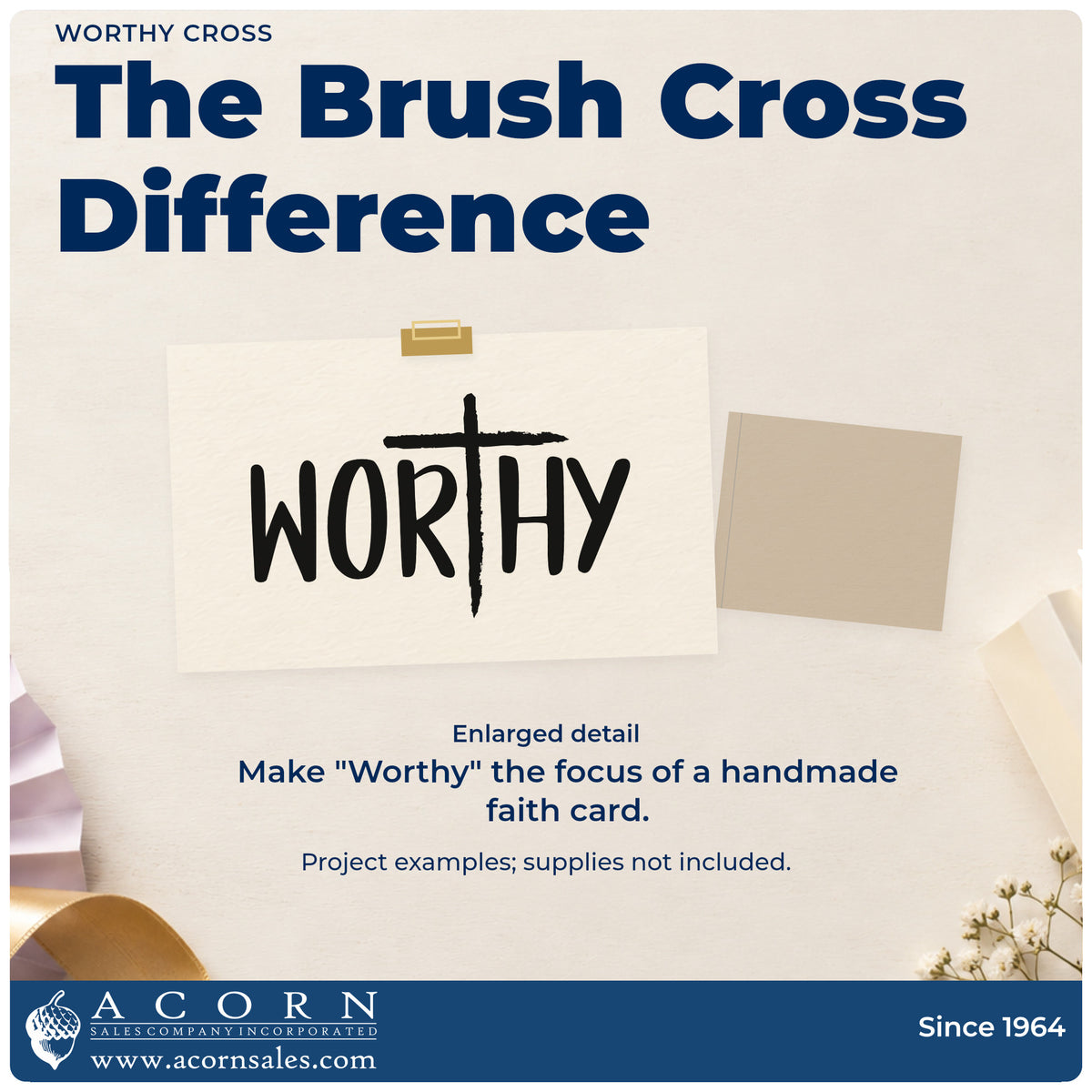 Enlarged detail of the Worthy Cross Lettering Stamp - Premium Vintage Pro Wooden imprint. A brushstroke cross replaces the T in simple bold "Worthy" lettering.
