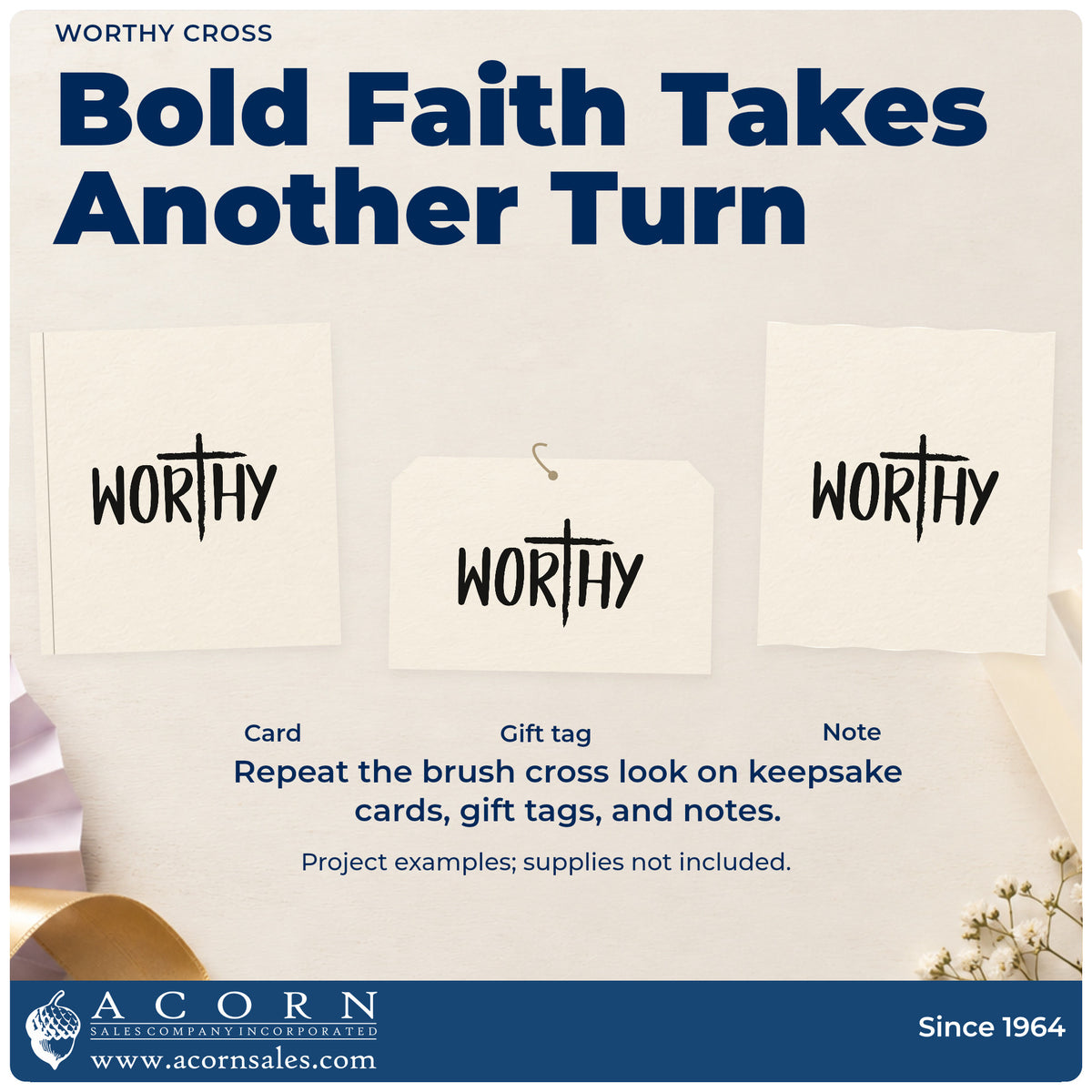 Three project examples made with the Worthy Cross Lettering PSI Pre-Inked Stamp, including self-worth pages.
