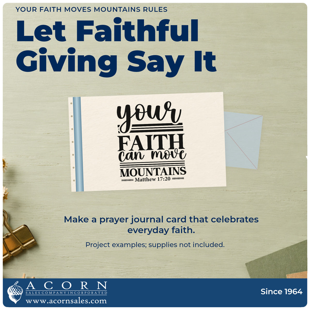 A finished handmade project stamped with the Your Faith Moves Mountains Lined Lettering Premium Wood-Mounted Stamp - Vintage Pro, ideal for mustard seed crafts.