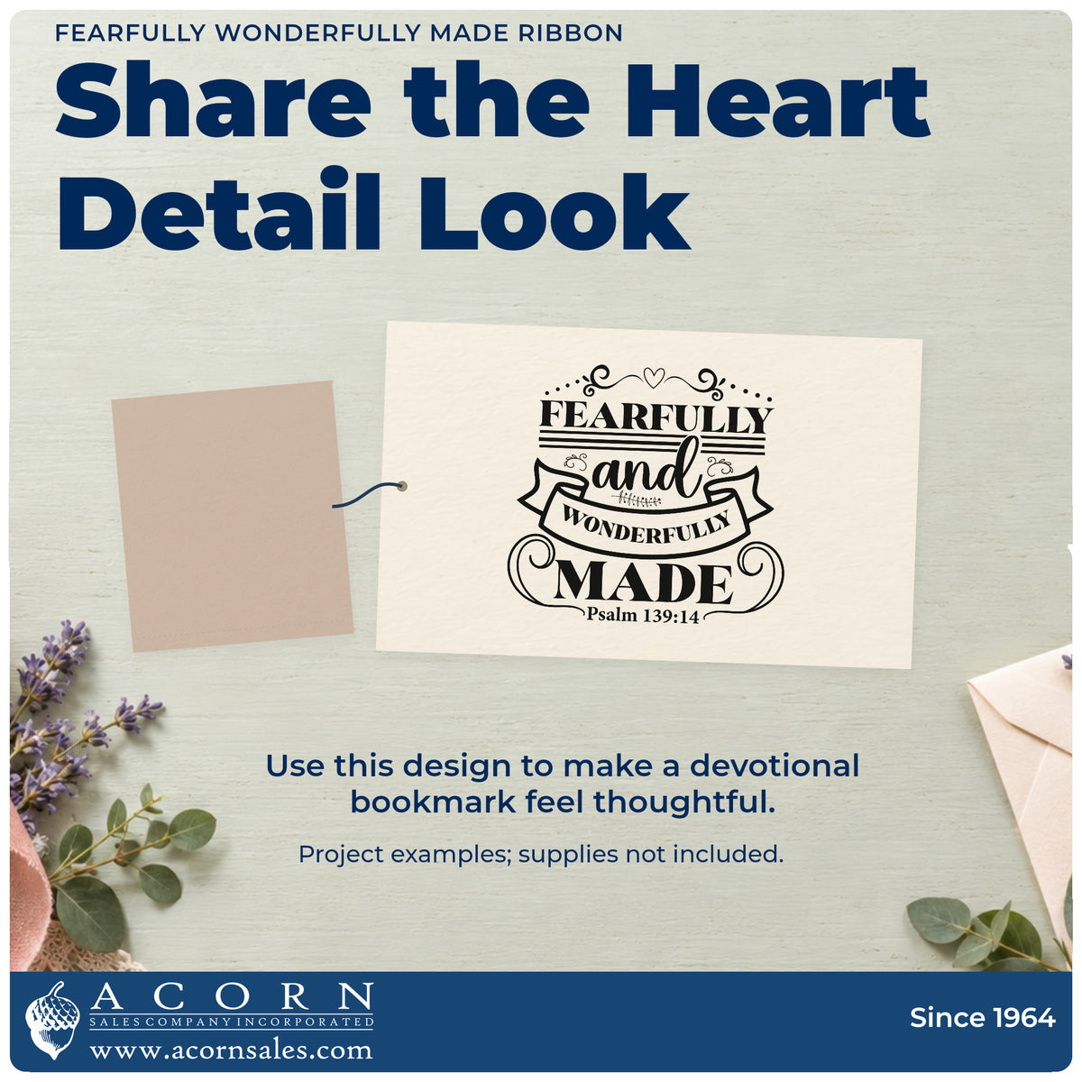 A finished handmade project stamped with the Fearfully Wonderfully Made Ribbon With Hearts Rubber Stamp – Wood Handle, ideal for gender reveal favors.