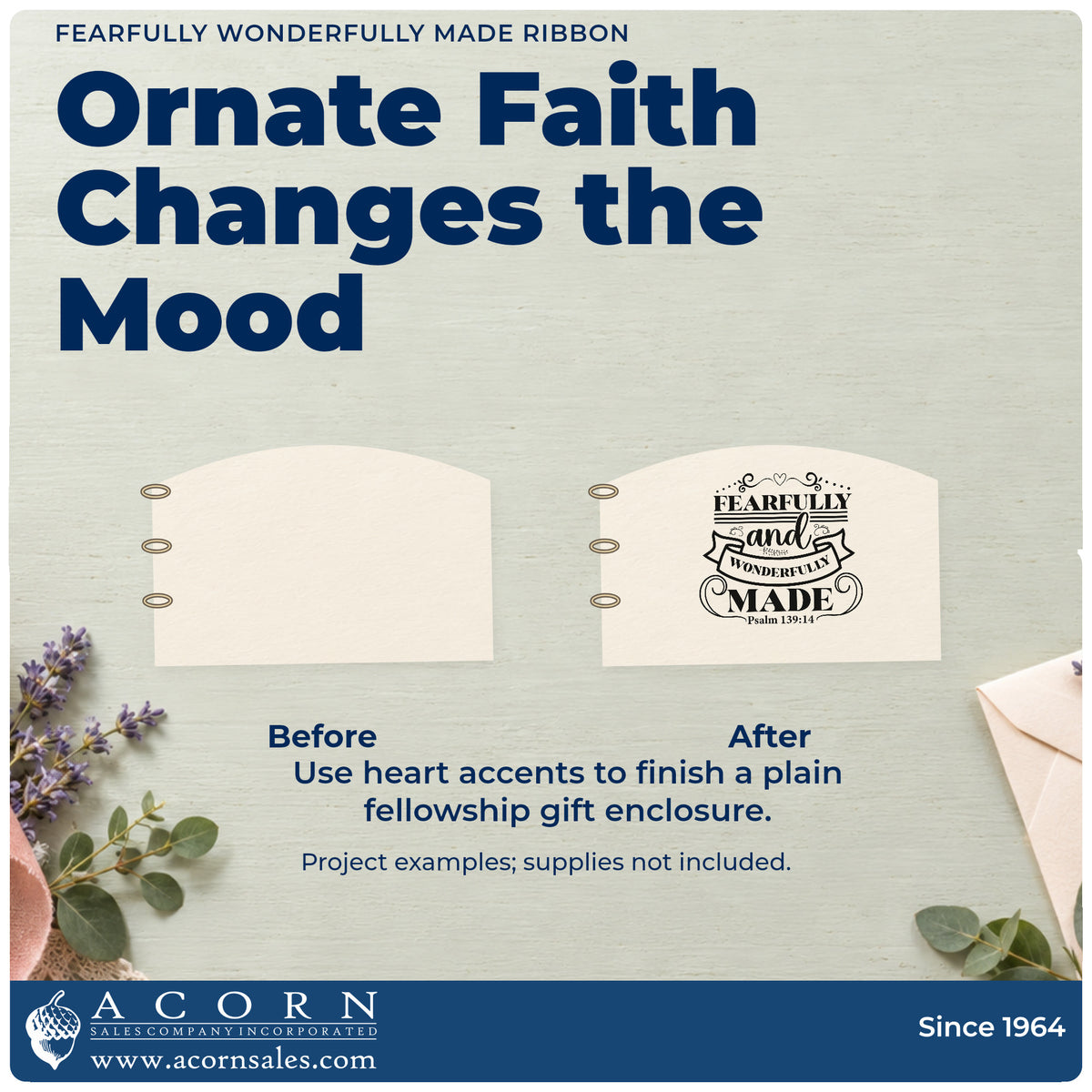 Before and after of a plain item finished with the Fearfully Wonderfully Made Ribbon With Hearts Rubber Stamp – Wood Handle, a quick upgrade for down syndrome awareness.
