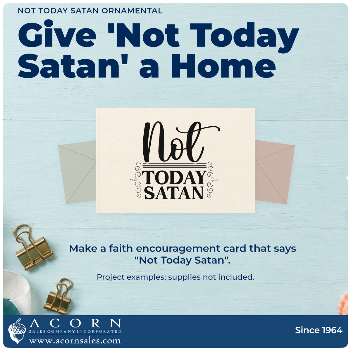A finished handmade project stamped with the Not Today Satan Ornamental Frame Accent Stamp - Premium Vintage Pro Wooden, ideal for exam week gifts.