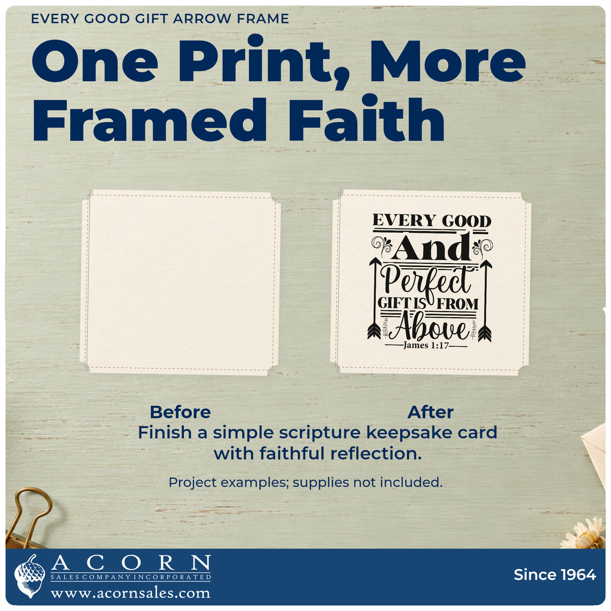 Before and after of a plain item finished with the Every Good Gift Arrow Framed Lettering Stamp - Premium Vintage Pro Wooden, a quick upgrade for christmas tags.