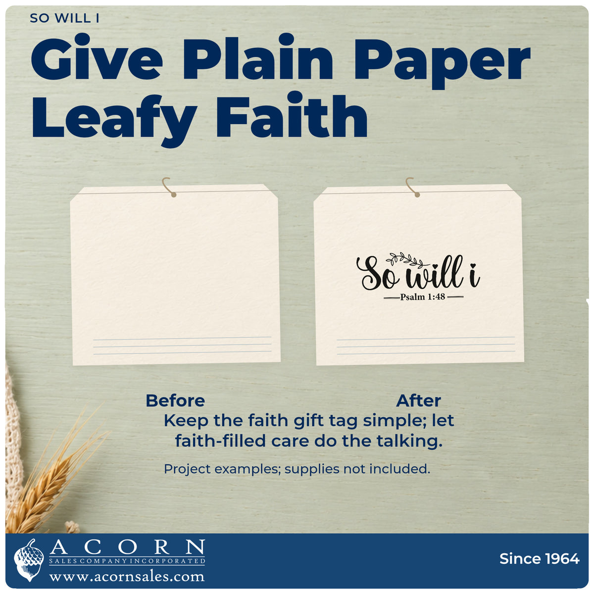 Before and after of a plain item finished with the So Will I Botanical Sprig Hand Stamp – Duo, a quick upgrade for bookmark crafts.