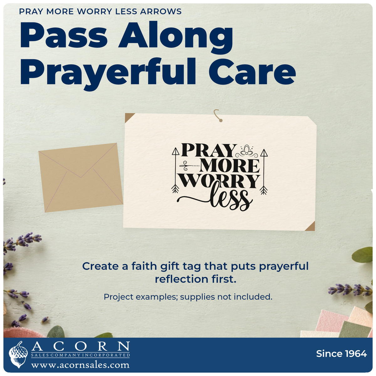 A finished handmade project stamped with the Pray More Worry Less Arrows Self-Inking Stamp, ideal for kitchen wall art.