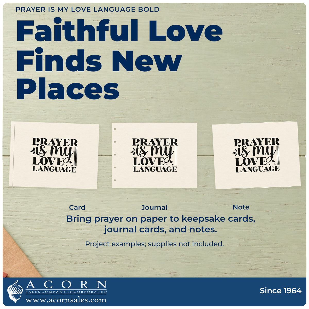 Three project examples made with the Prayer Is My Love Language Leaf Accents Slim Pre-Inked Stamp, including friendship pages.