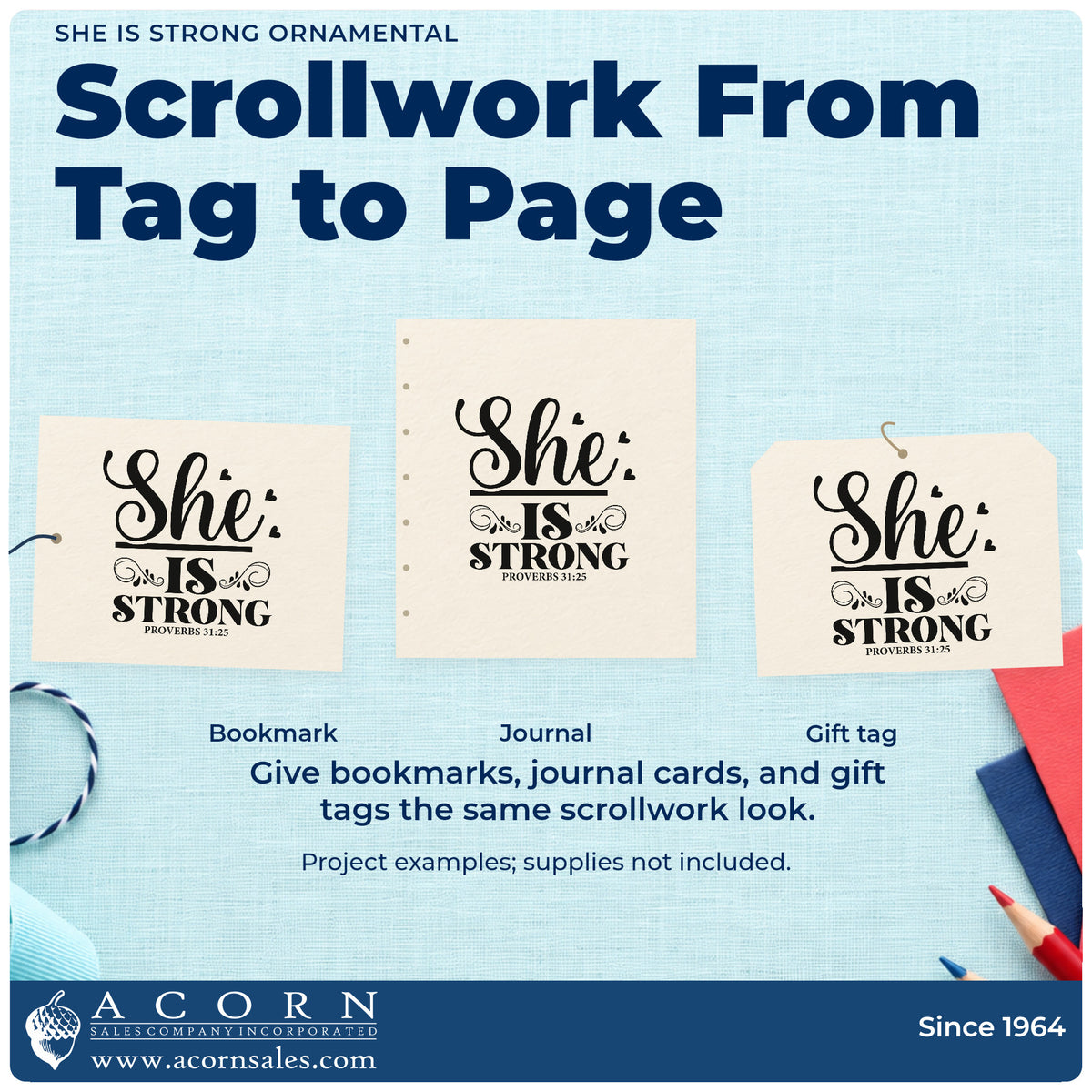 Three project examples made with the She Is Strong Ornamental Stamp – Duo Hand, including tribute pages.
