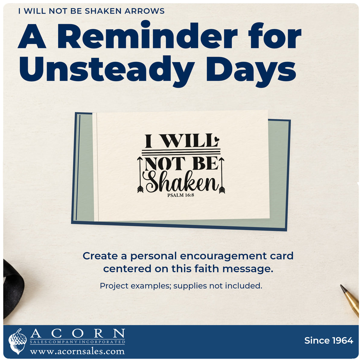 A finished handmade project stamped with the I Will Not Be Shaken Arrows Stamp – Duo Hand, ideal for hurricane relief kits.