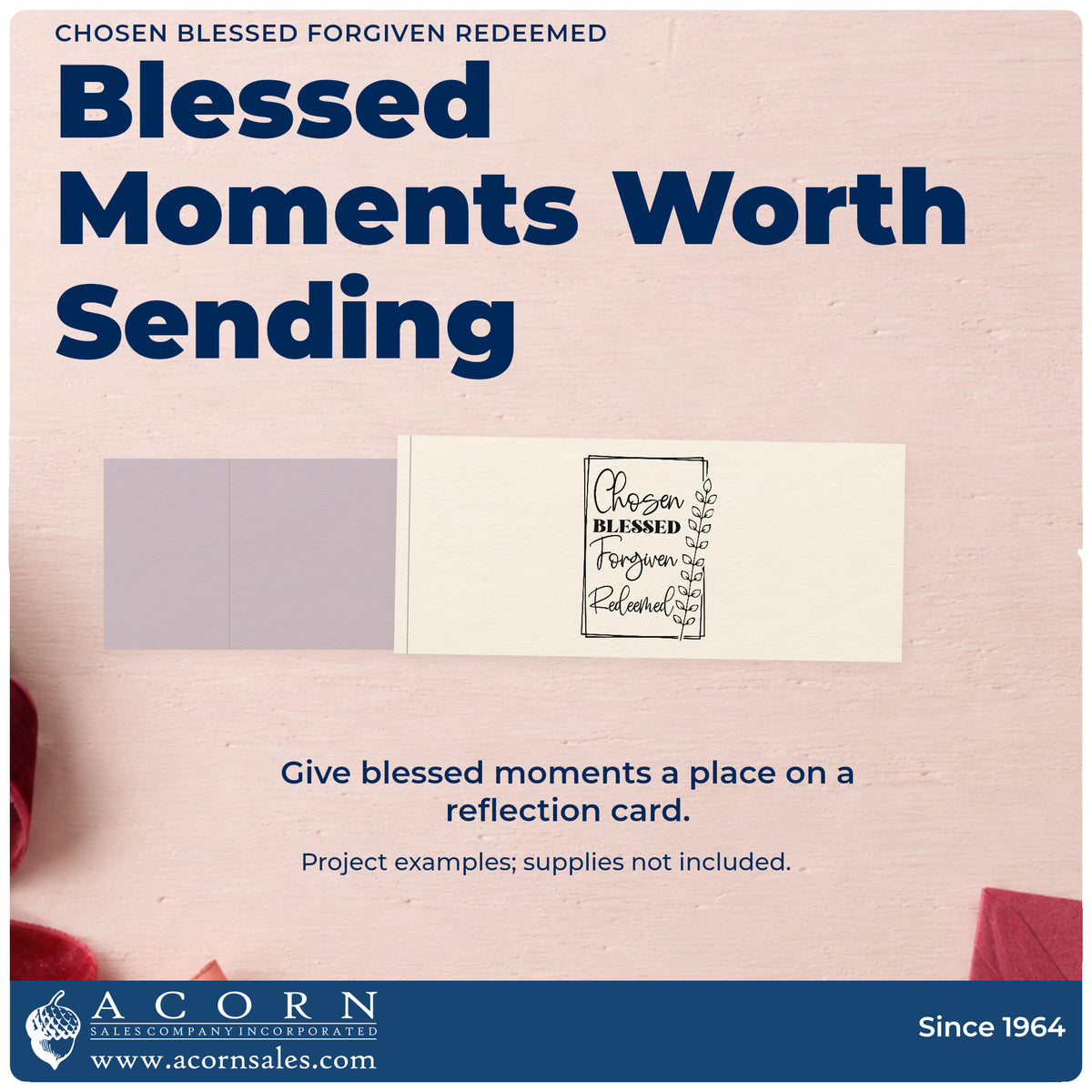 A finished handmade project stamped with the Chosen, Blessed, Forgiven, Redeemed Leaf Accents Stamp - Premium Vintage Pro Wooden, ideal for baptism gifts.