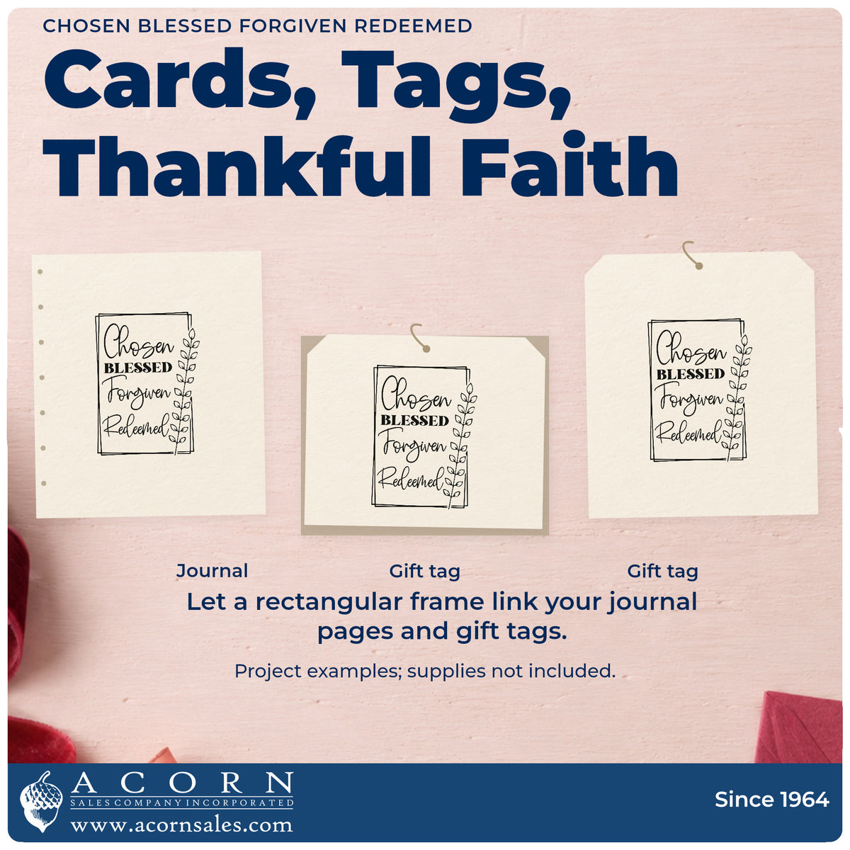 Three project examples made with the Chosen, Blessed, Forgiven, Redeemed Leaf Accents Stamp - Premium Vintage Pro Wooden, including faith journey pages.