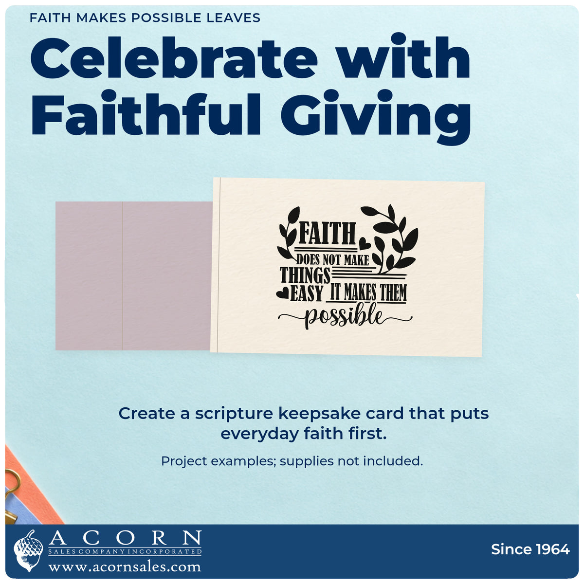 A finished handmade project stamped with the Faith Makes Possible Leaves Compact Pre-Inked Stamp – Slim, ideal for physical therapy gifts.