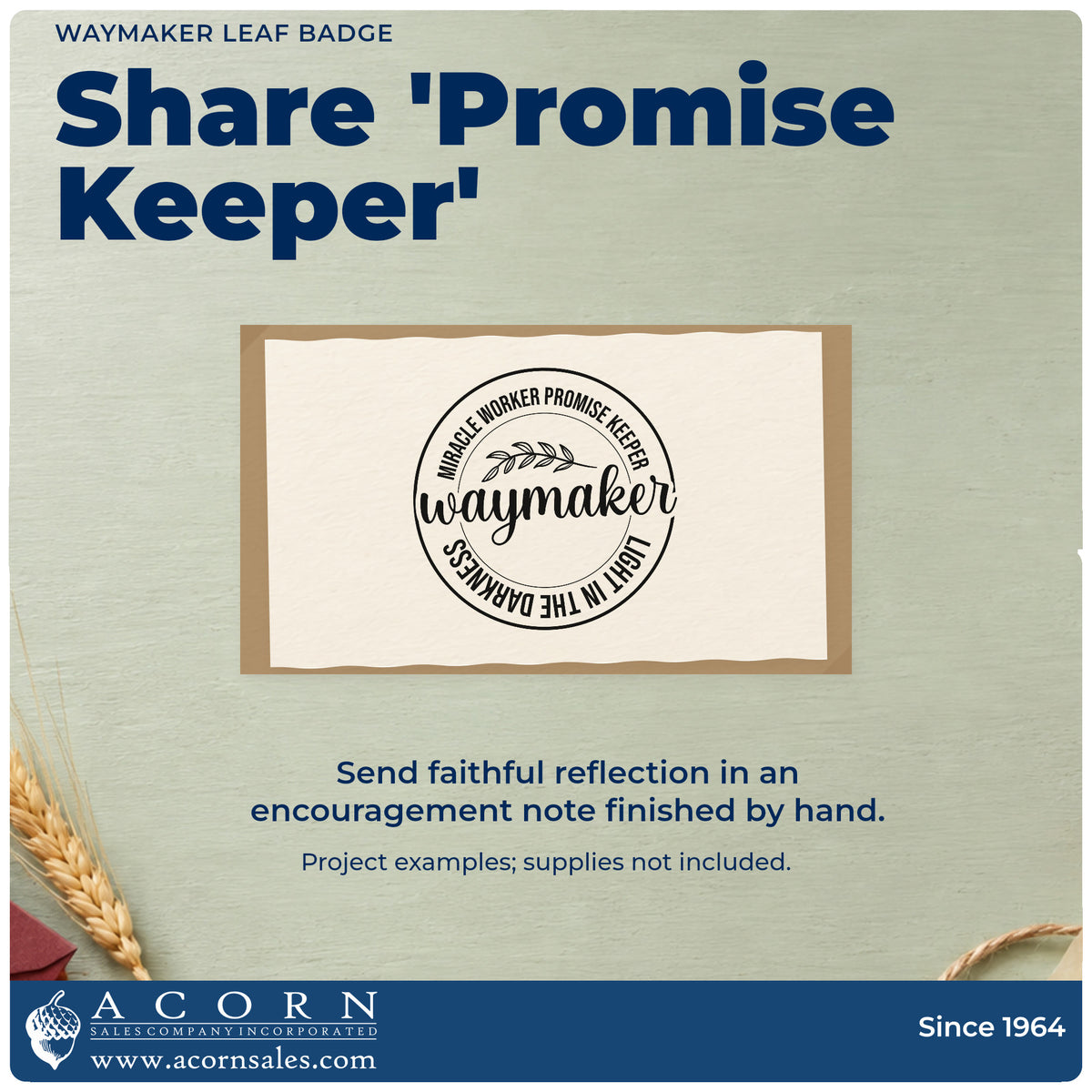 A finished handmade project stamped with the Self-Inking Waymaker Leaf Badge Stamp, ideal for round label seals.