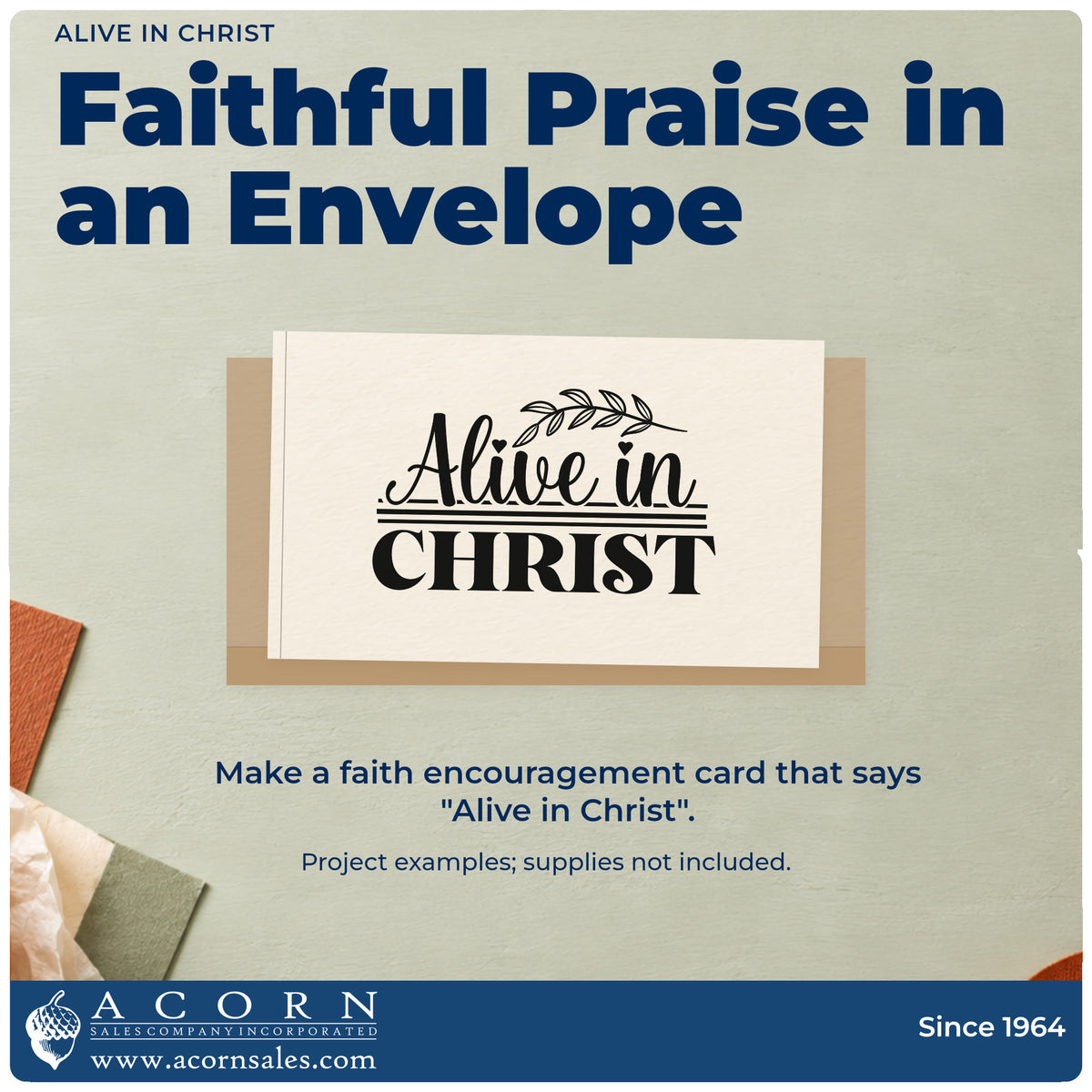 A finished handmade project stamped with the Alive In Christ Leaf Accents Stamp - Premium Vintage Pro Wooden, ideal for baptism gifts.