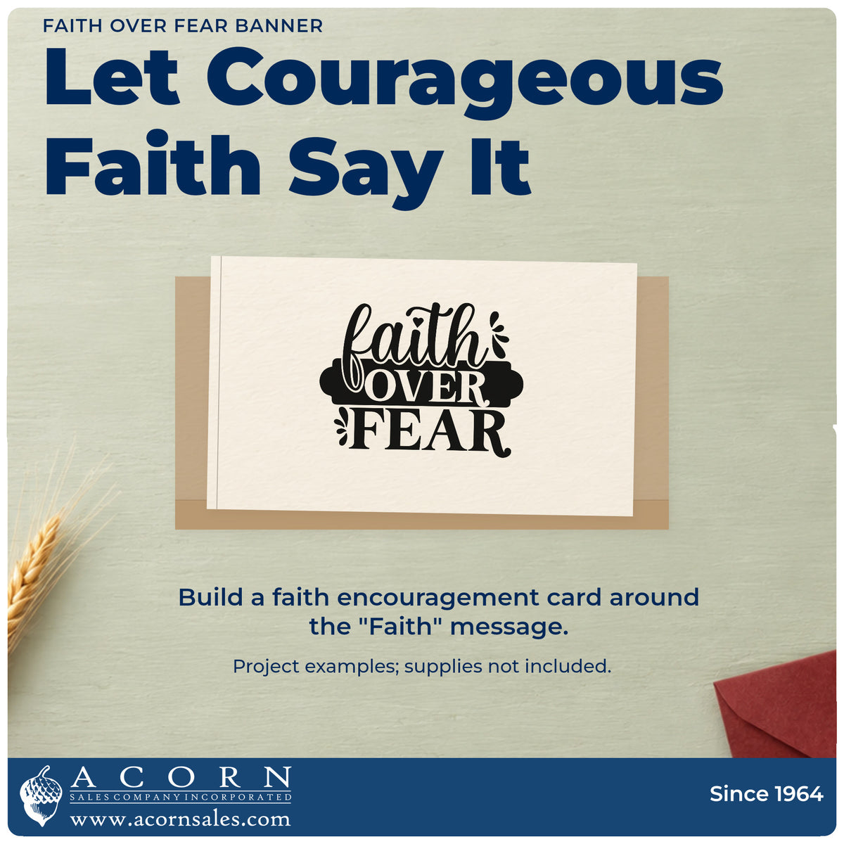 A finished handmade project stamped with the Faith Over Fear Banner Rubber Stamp – Duo Hand, ideal for scuba class gifts.
