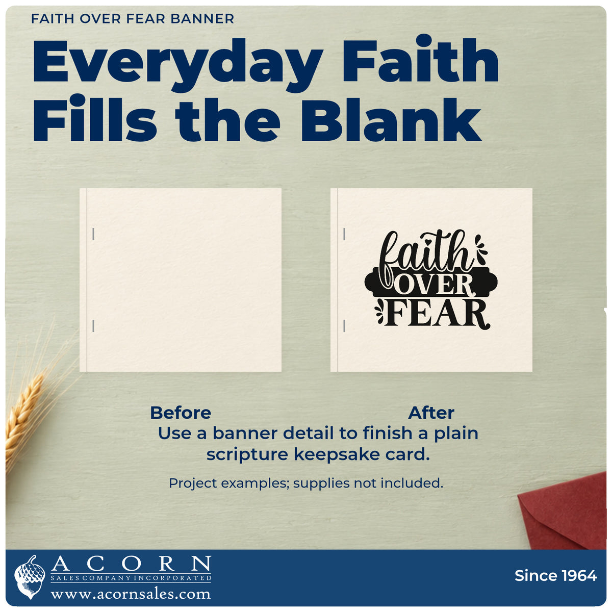 Before and after of a plain item finished with the Faith Over Fear Banner Self-Inking Stamp, a quick upgrade for driver's test notes.
