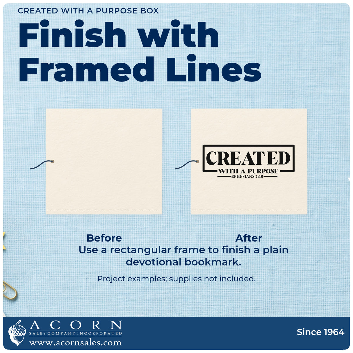 Before and after of a plain item finished with the Created With A Purpose Box Outline Detail Rubber Stamp – Duo Hand, a quick upgrade for small business tags.