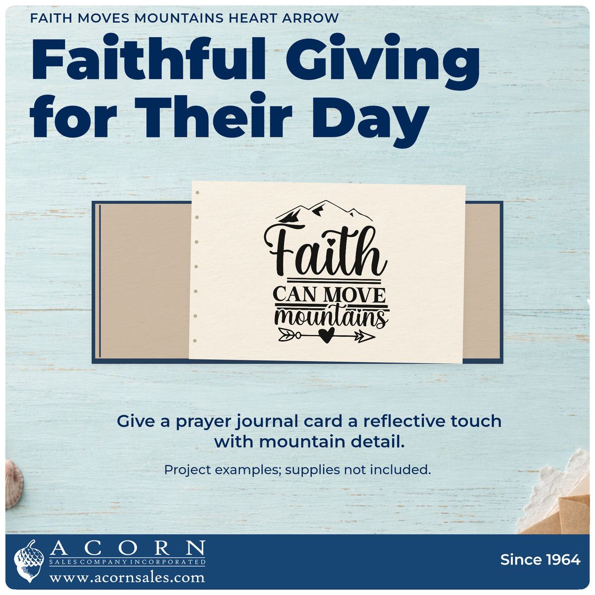 A finished handmade project stamped with the Vintage Pro Mountain-Moving Faith Heart Arrow Premium Wooden Stamp, ideal for couples hiking gifts.