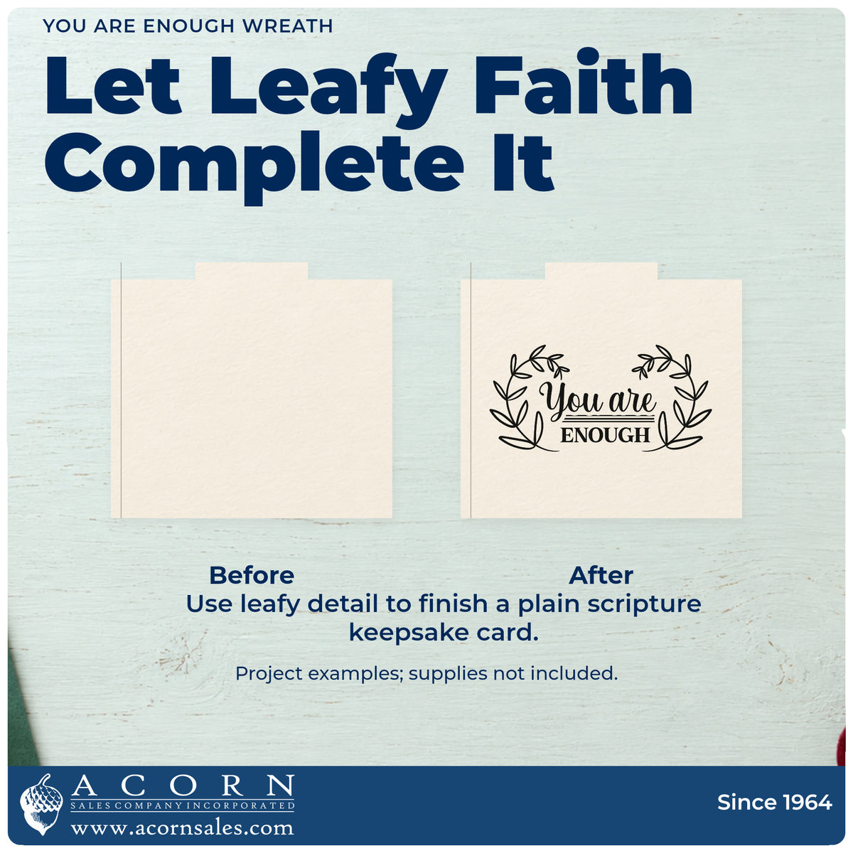Before and after of a plain item finished with the Premium Wooden You Are Enough Stamp - Vintage Pro, a quick upgrade for teen care packages.