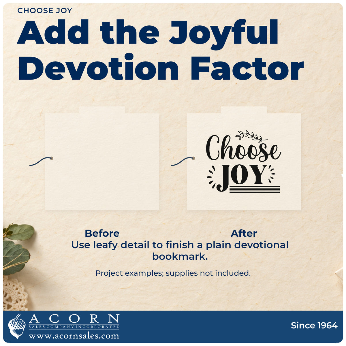 Before and after of a plain item finished with the Self-Inking Choose Joy Stamp, a quick upgrade for lemonade stand signs.