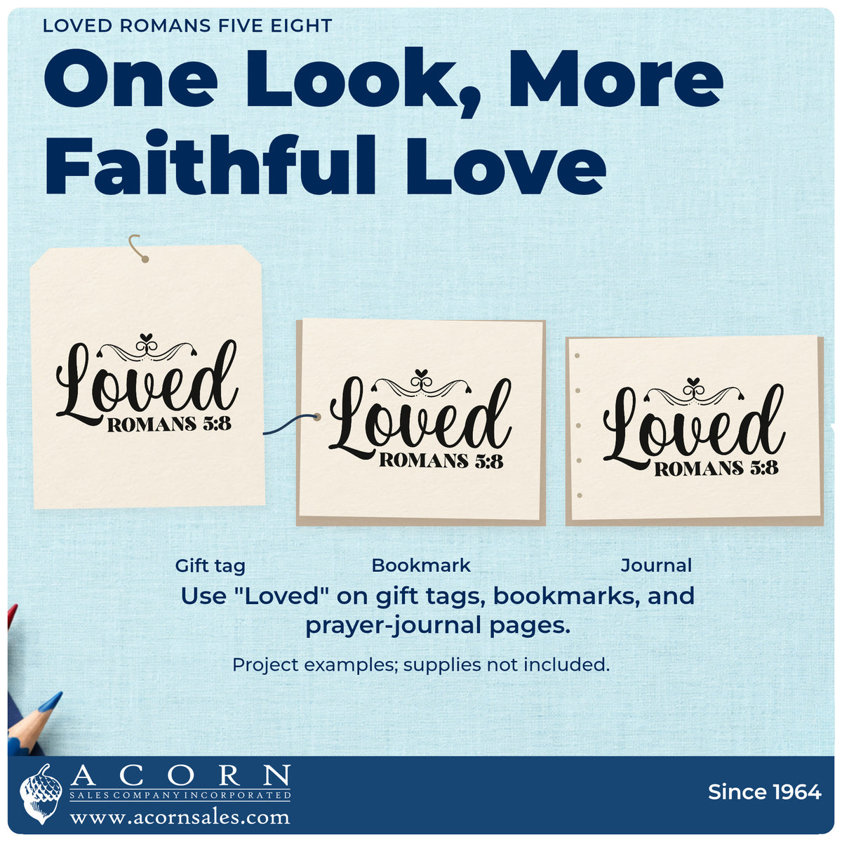 Three project examples made with the Loved Romans Five Eight With Hearts Stamp – Self-Inking, including family pages.