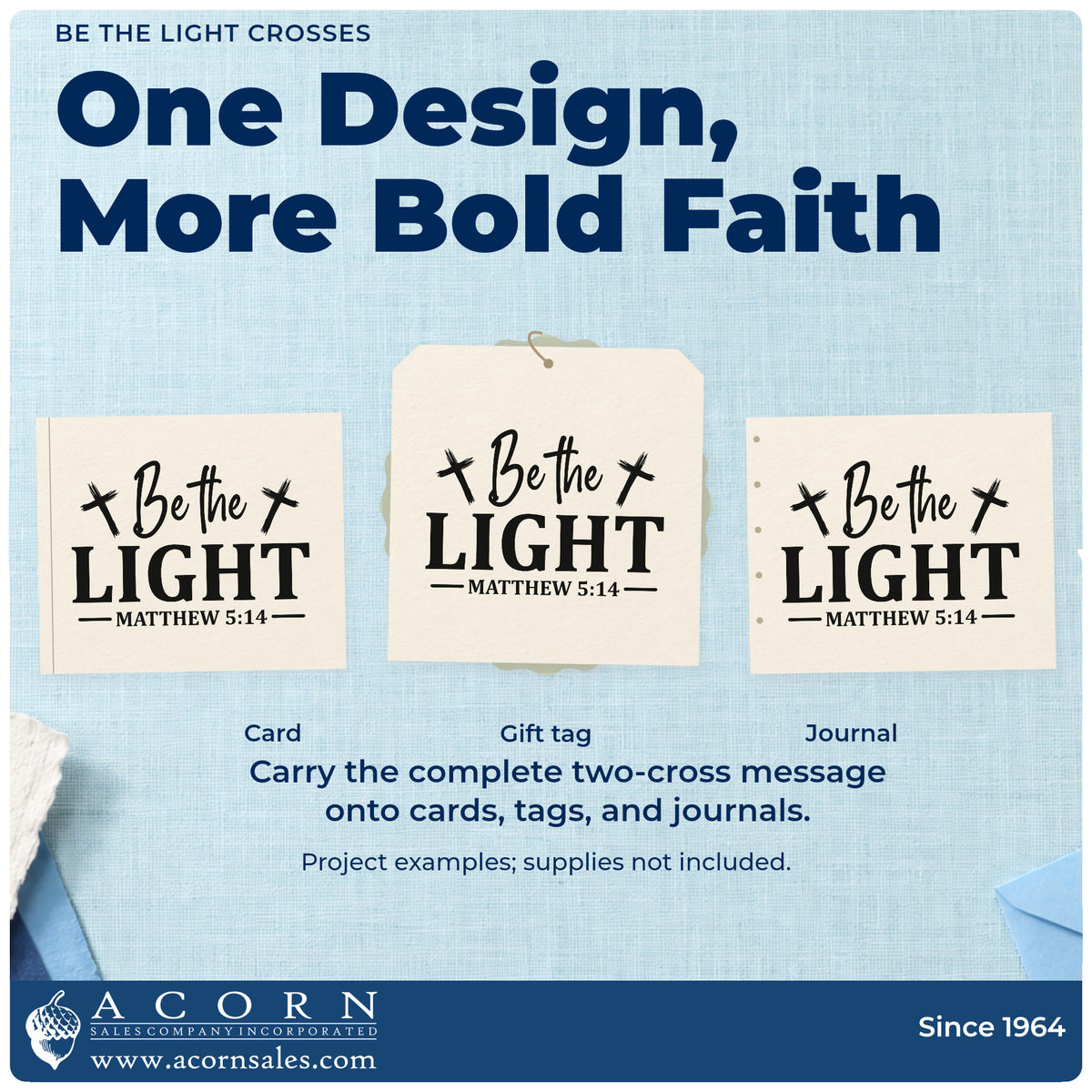 Three project examples made with the Pre-Inked Be The Light Crosses With Cross Stamp – PSI, including service pages.