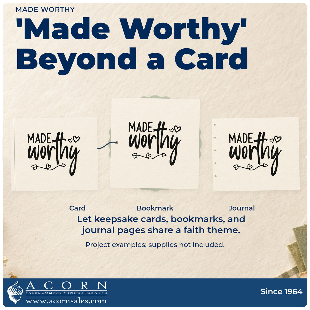 Three project examples made with the Made Worthy Compact Pre-Inked Stamp – Slim, including identity pages.