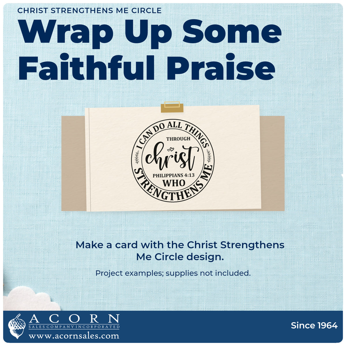 A finished handmade project stamped with the I Can Do All Things Through Christ Who Strengthens Me Slim Pre-Inked Stamp, ideal for medal ribbon tags.