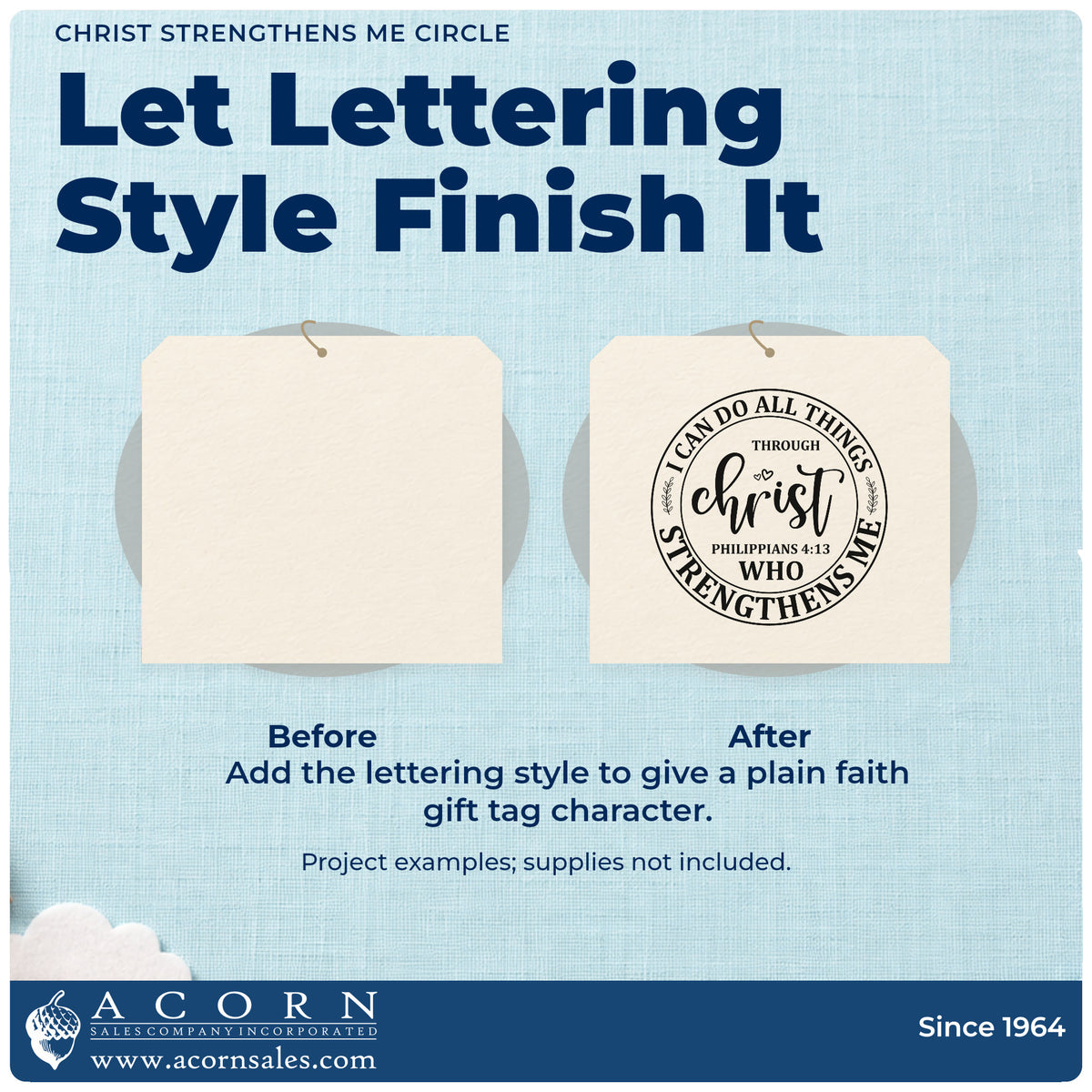 Before and after of a plain item finished with the I Can Do All Things Through Christ Who Strengthens Me Pre-Inked Stamp – PSI, a quick upgrade for team tees.