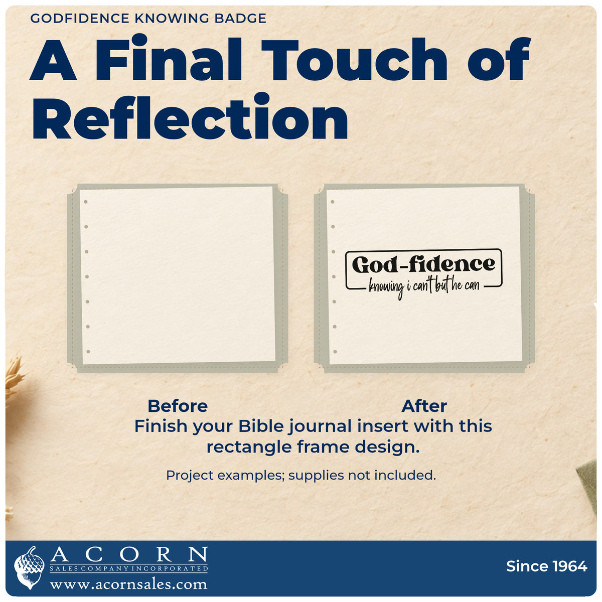 Before and after of a plain item finished with the Godfidence Knowing Badge Self-Inking Stamp, a quick upgrade for speech day notes.