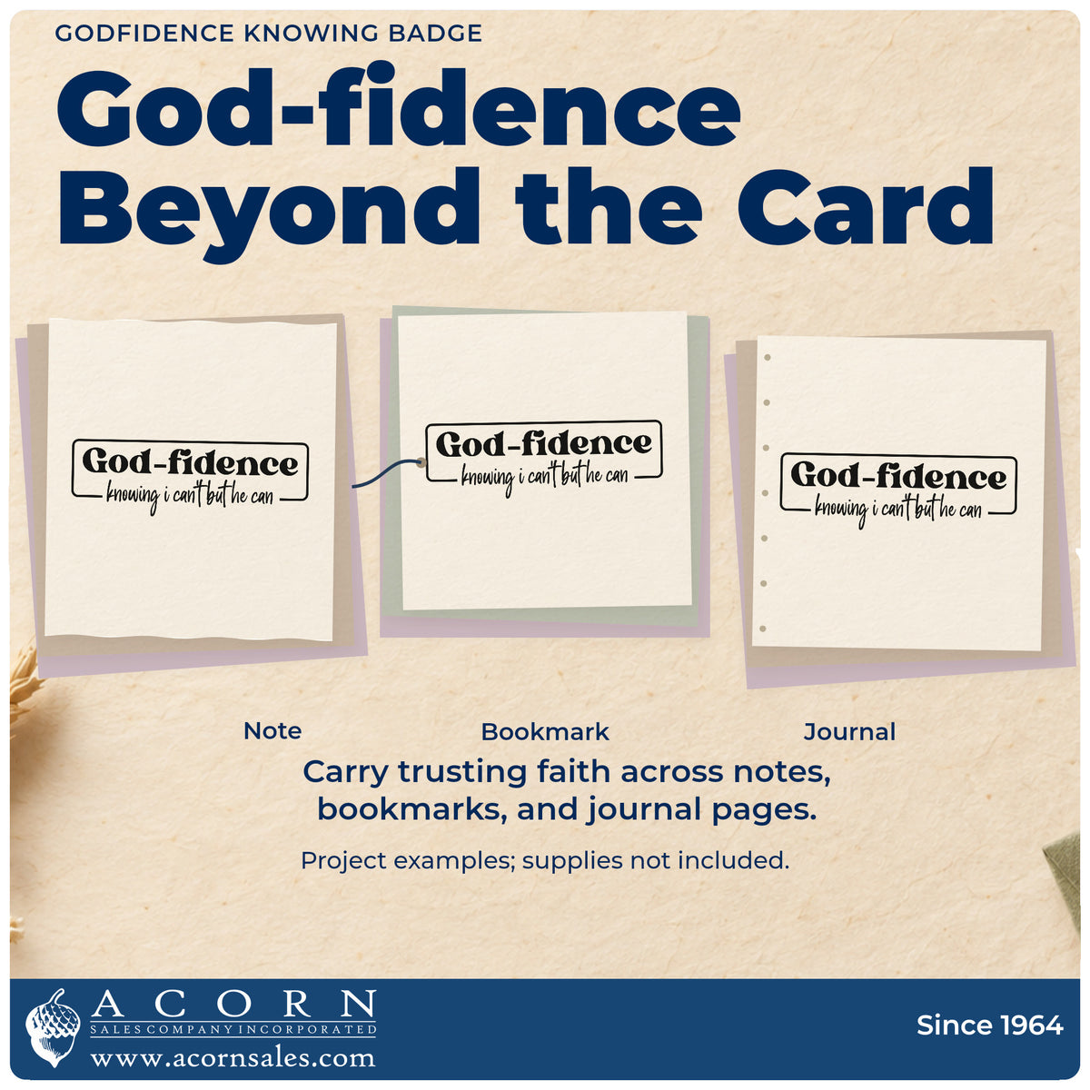Three project examples made with the Godfidence Knowing Badge Self-Inking Stamp, including brave pages.
