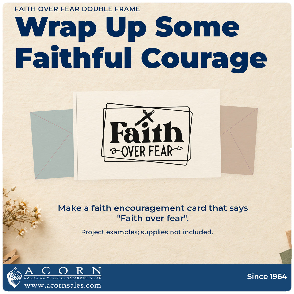 A finished handmade project stamped with the Faith Over Fear Double Framed Lettering PSI Pre-Inked Stamp, ideal for chemo kit tags.