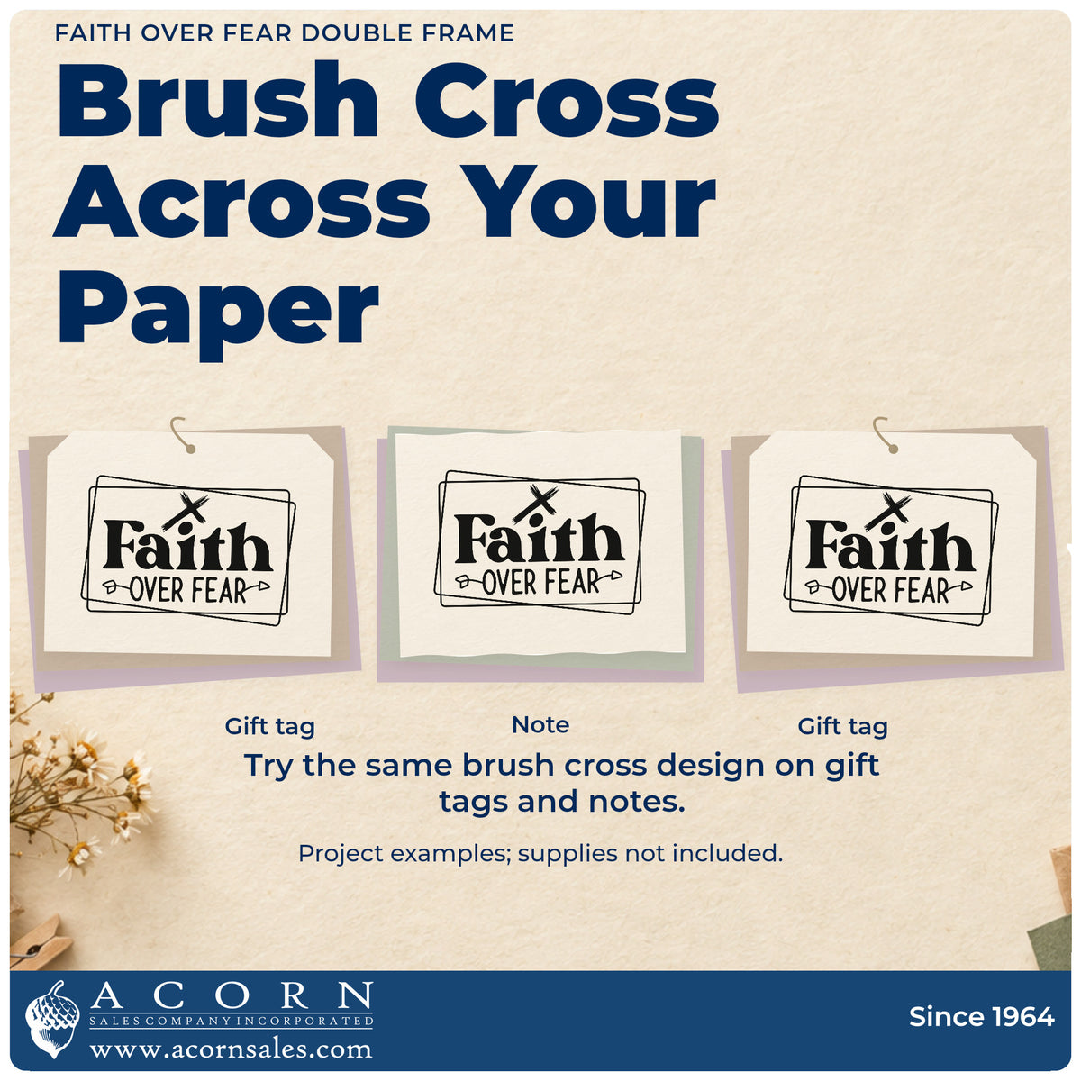 Three project examples made with the Faith Over Fear Double Framed Lettering Hand Stamp – Duo, including brave pages.