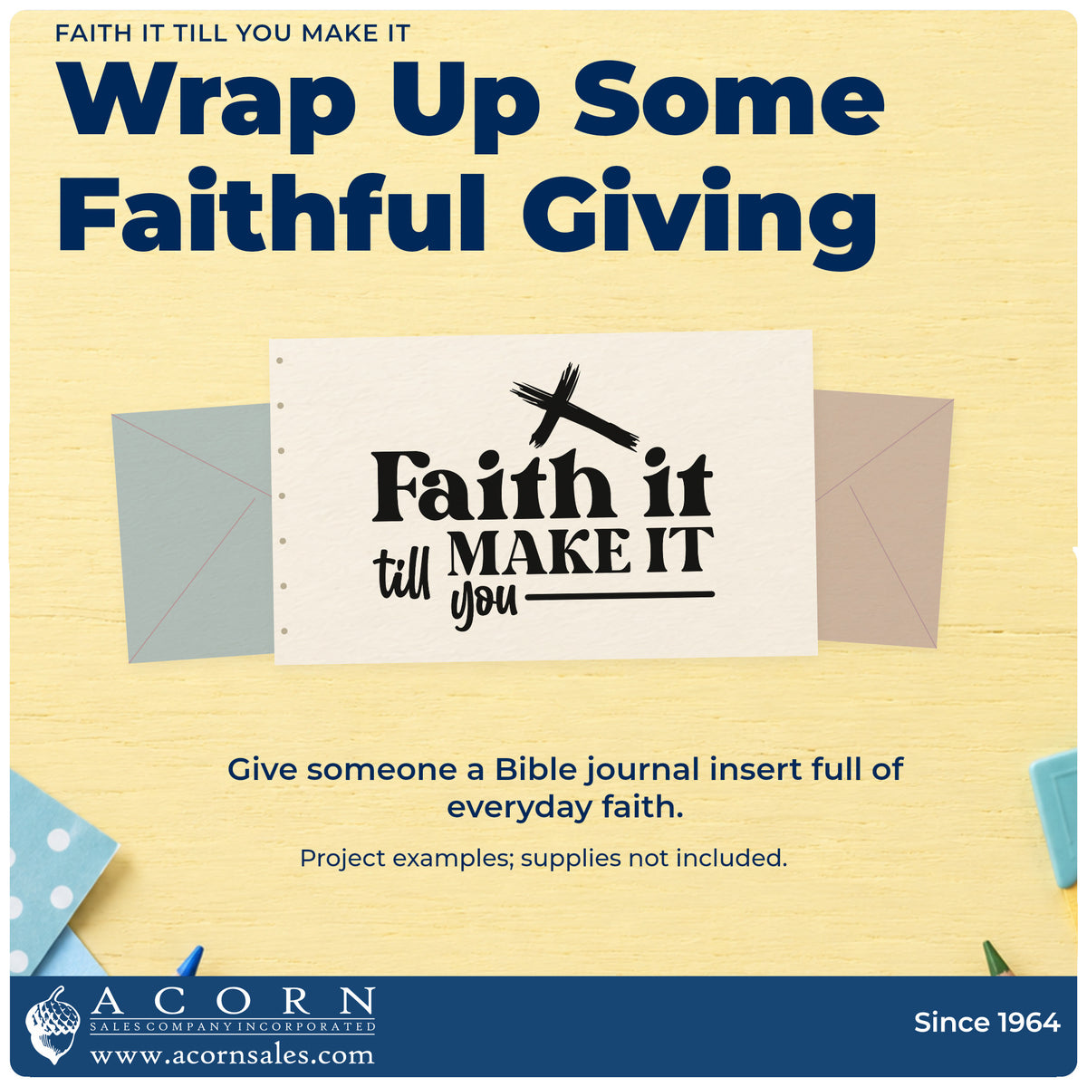 A finished handmade project stamped with the Faith It Till You Make It Slim Pre-Inked Stamp, ideal for new job gifts.