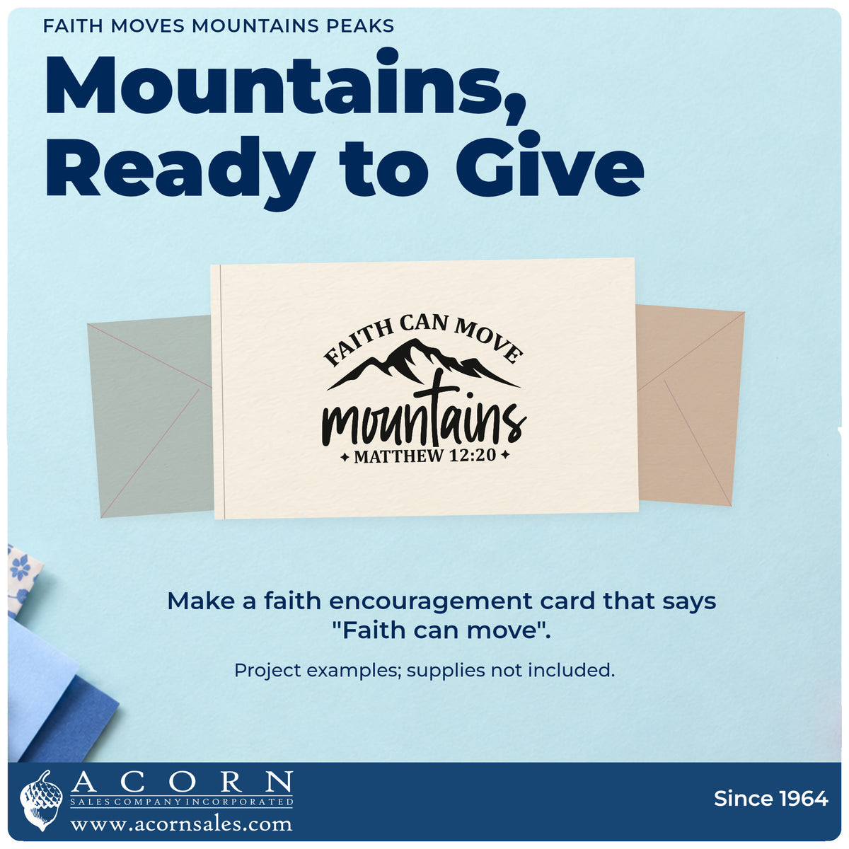 A finished handmade project stamped with the Pre-Inked Faith Moves Mountains Peaks Arch Stamp – PSI, ideal for church camp tees.