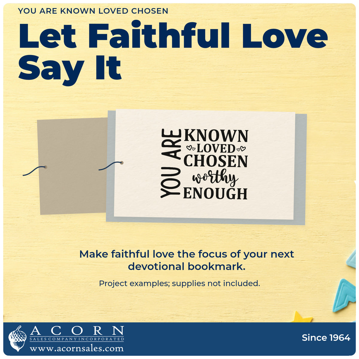A finished handmade project stamped with the Known, Loved, Chosen, Worthy, Enough Slim Pre-Inked Stamp, ideal for foster welcome kits.
