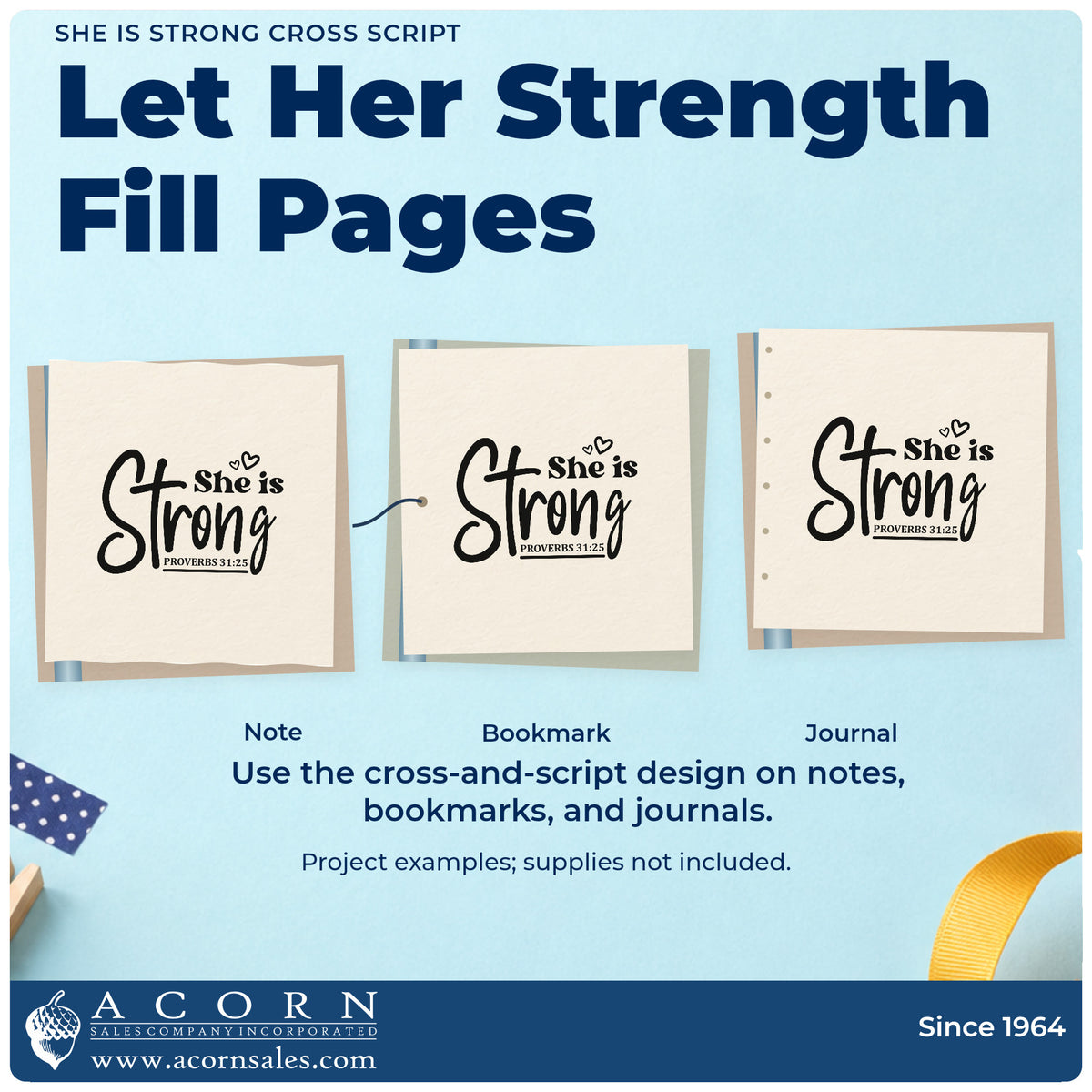 Three project examples made with the She Is Strong Cross Script Premium Wooden Stamp - Vintage Pro, including tribute pages.