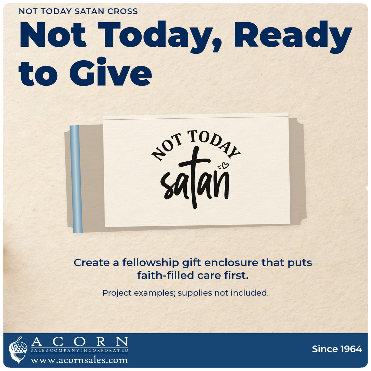 A finished handmade project stamped with the Not Today Satan Cross Self-Inking Stamp, ideal for chemo bag tags.