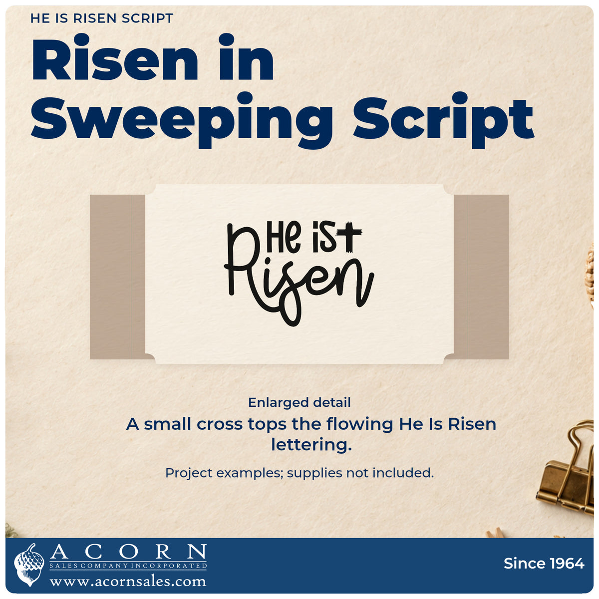He Is Risen Script Lettering Stamp – Self-Inking design shown close up for craft and DIY project inspiration.