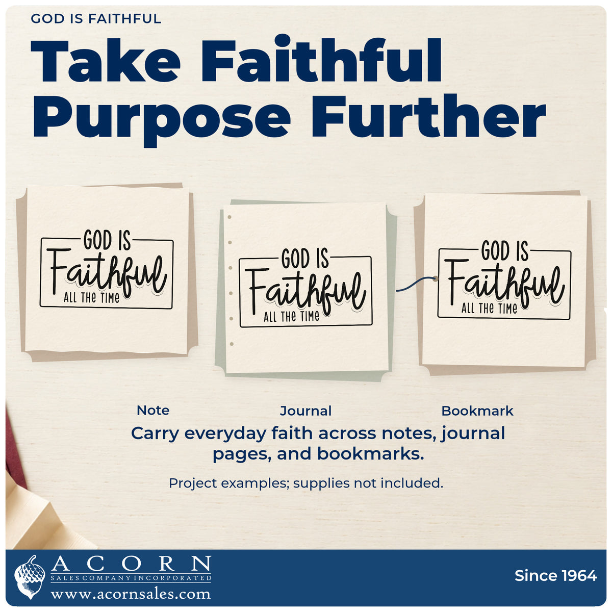 Three project examples made with the God Is Faithful Rubber Stamp – Duo Hand, including retirement cards.