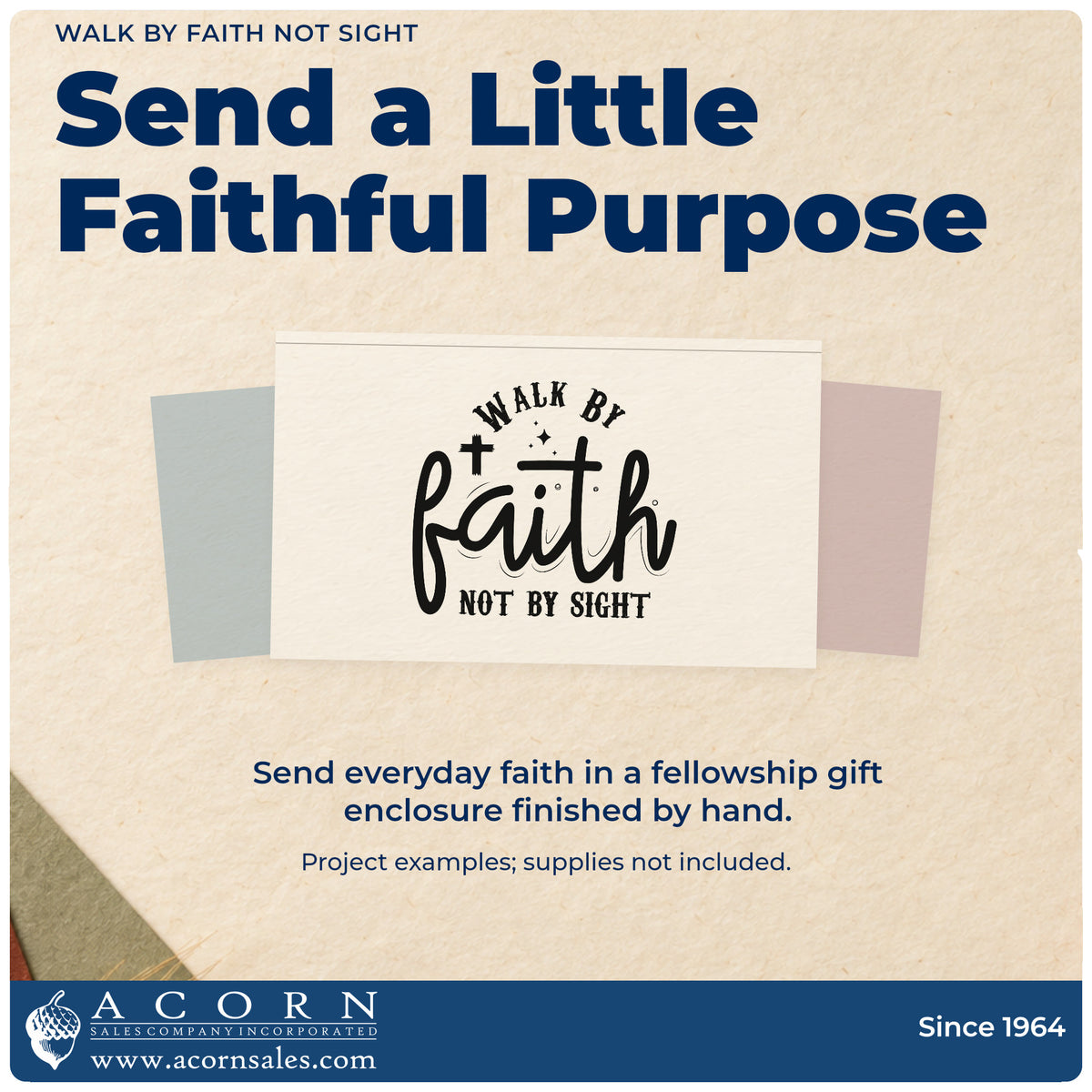 A finished handmade project stamped with the Walk By Faith Not Sight Rubber Stamp – Duo Hand, ideal for vision loss support.