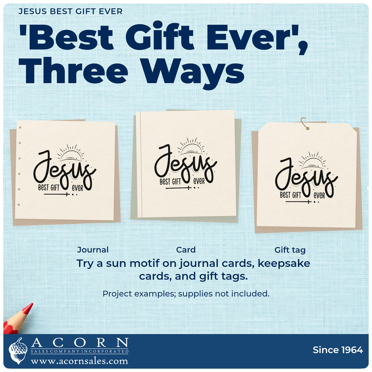 Three project examples made with the Jesus Best Gift Ever Sunrise Stamp - Premium Vintage Pro Wooden, including nativity scrapbooks.