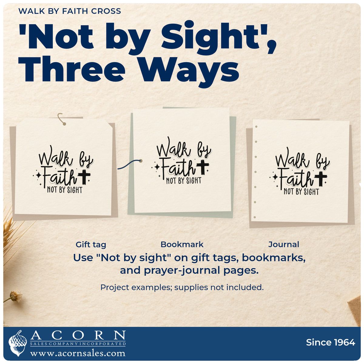 Three project examples made with the Walk By Faith Cross Rubber Stamp – Duo Hand, including milestone scrapbooks.