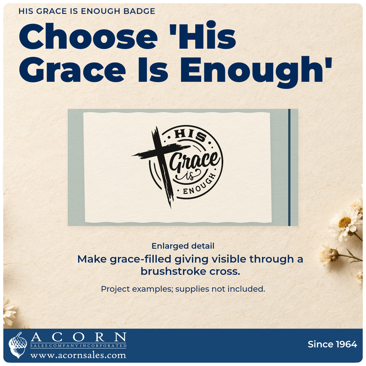 His Grace Is Enough Emblem Stamp – Slim Pre-Inked design shown close up for craft and DIY project inspiration.