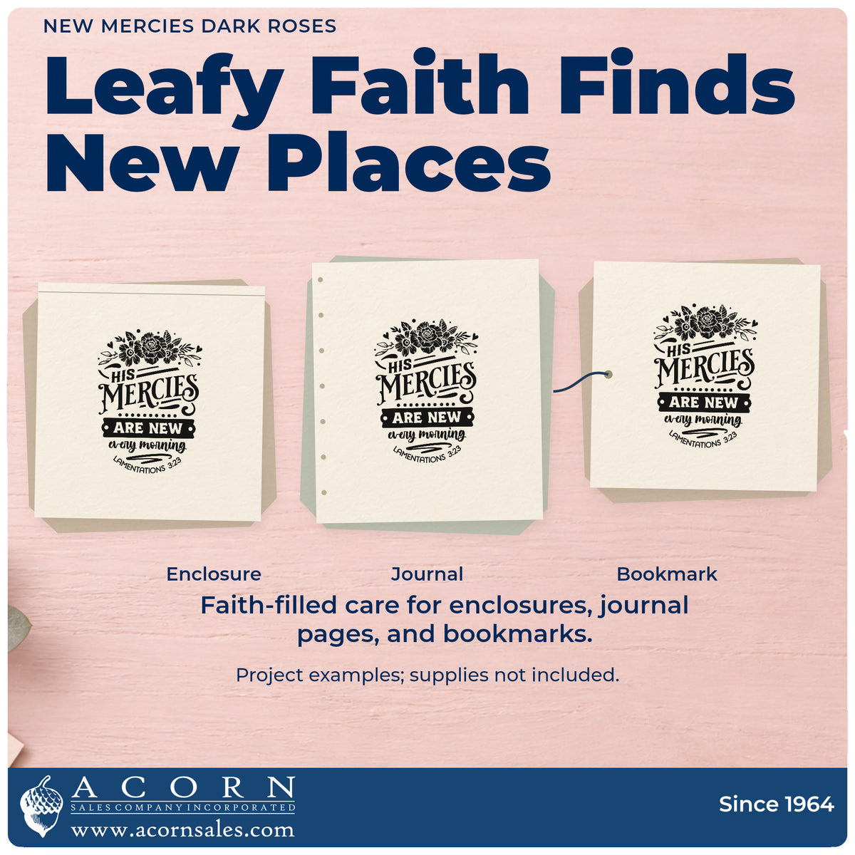 Three project examples made with the New Mercies Solid Roses Botanical Sprig Craft Stamp – Self-Inking, including grief journal pages.