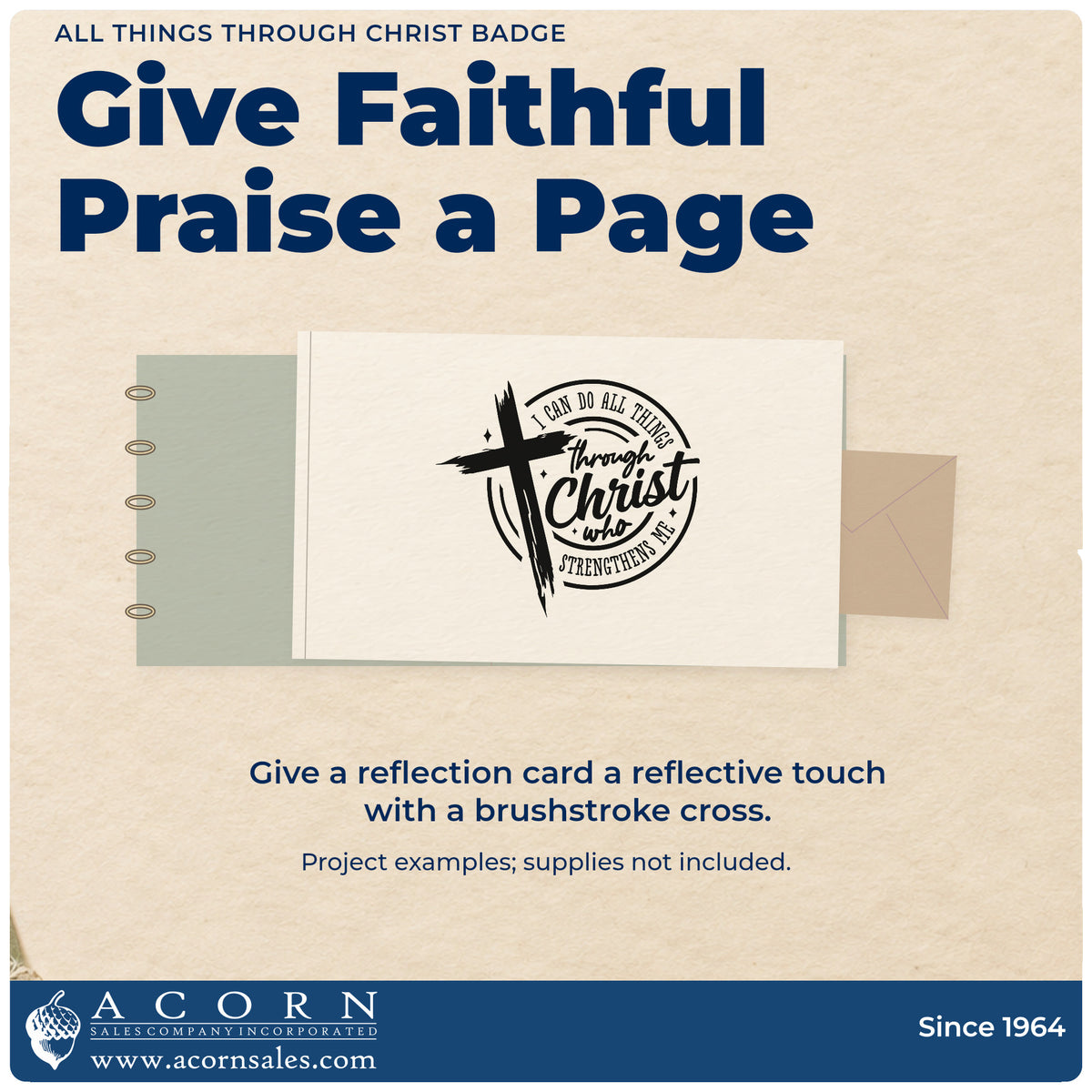 A finished handmade project stamped with the All Things Through Christ Badge Premium Wood-Mounted Stamp - Vintage Pro, ideal for team water bottle tags.