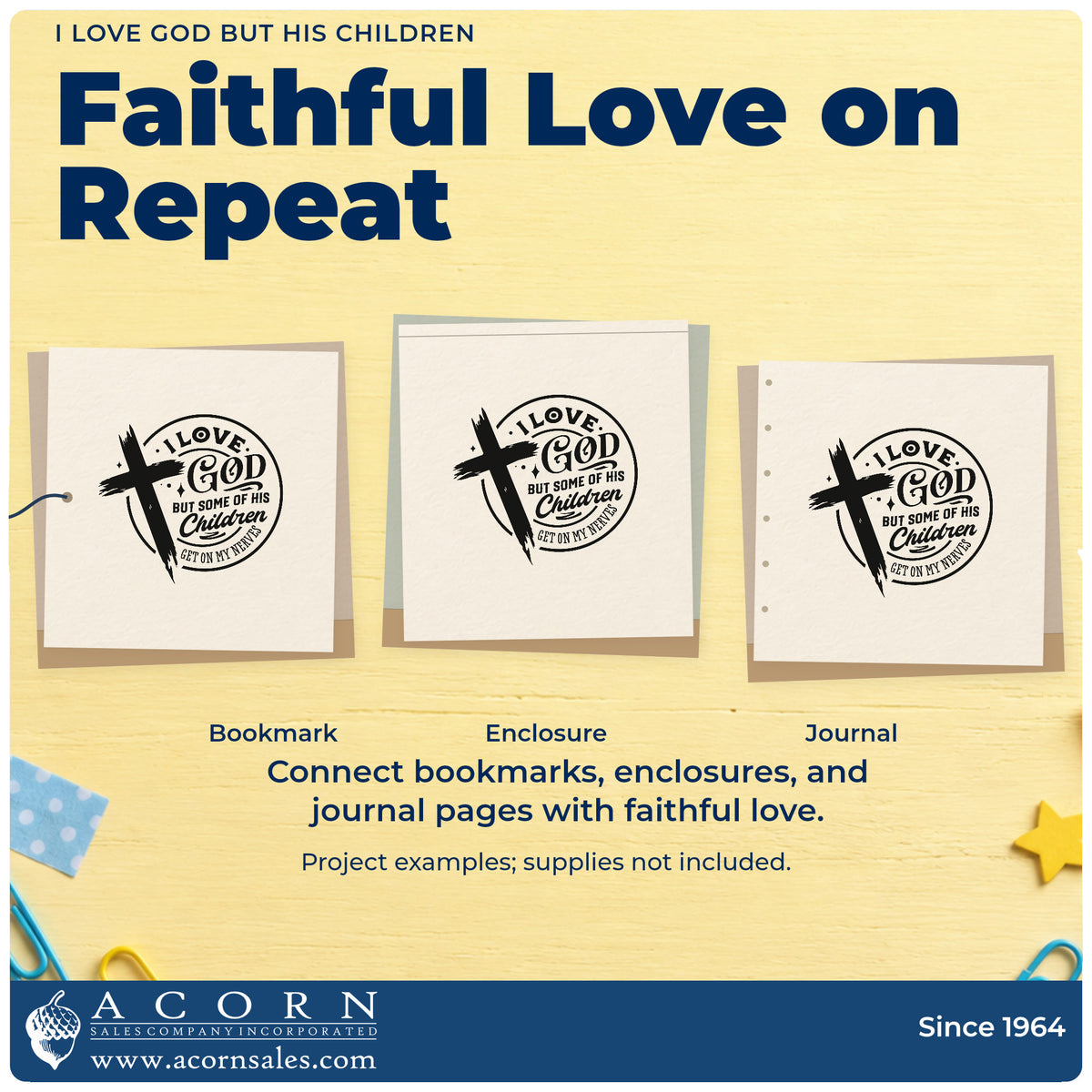 Three project examples made with the I Love God But His Children Rubber Stamp – Duo Hand, including small group pages.