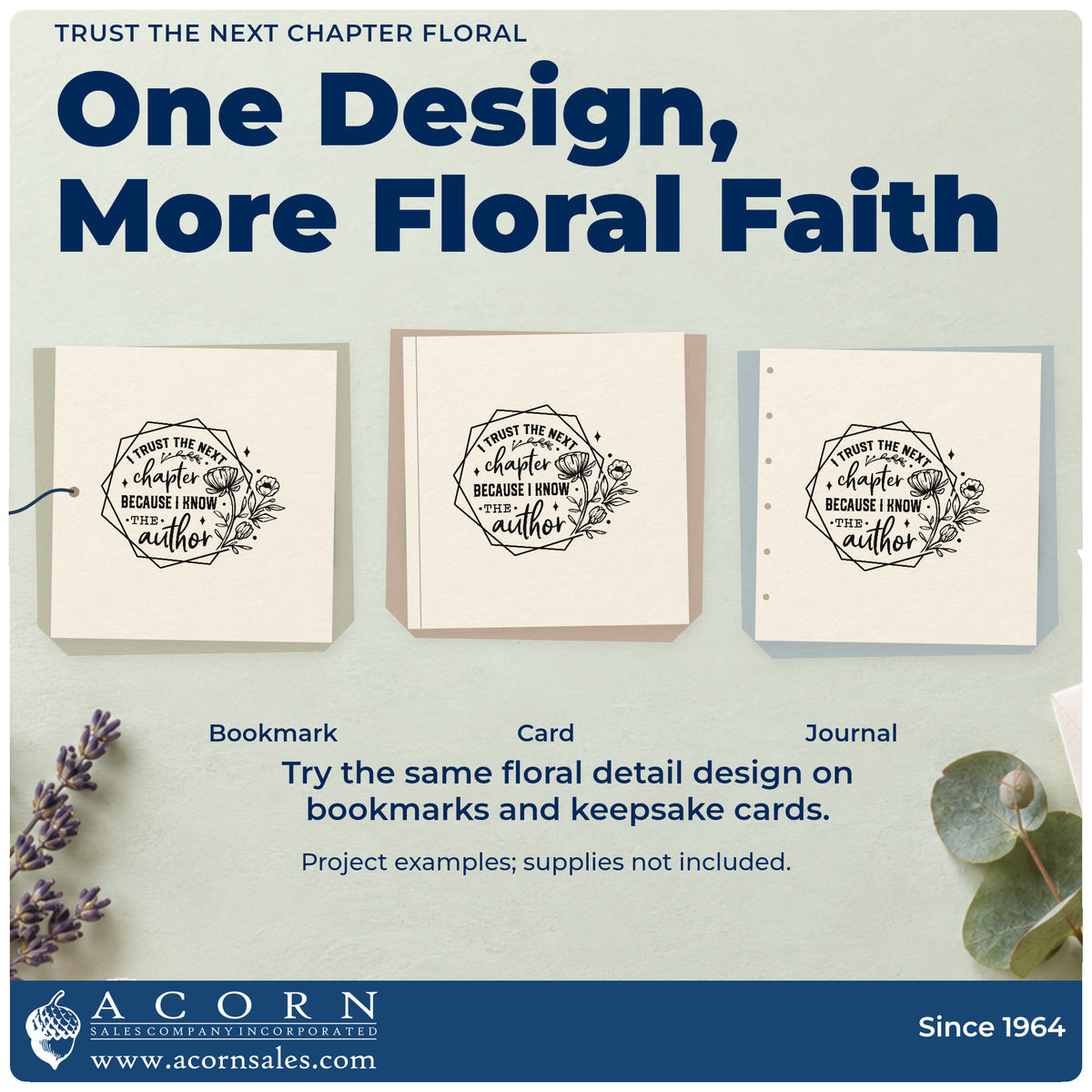 Three project examples made with the I Trust The Next Chapter Because I Know The Author Premium Wooden Stamp - Vintage Pro, including journal cover pages.