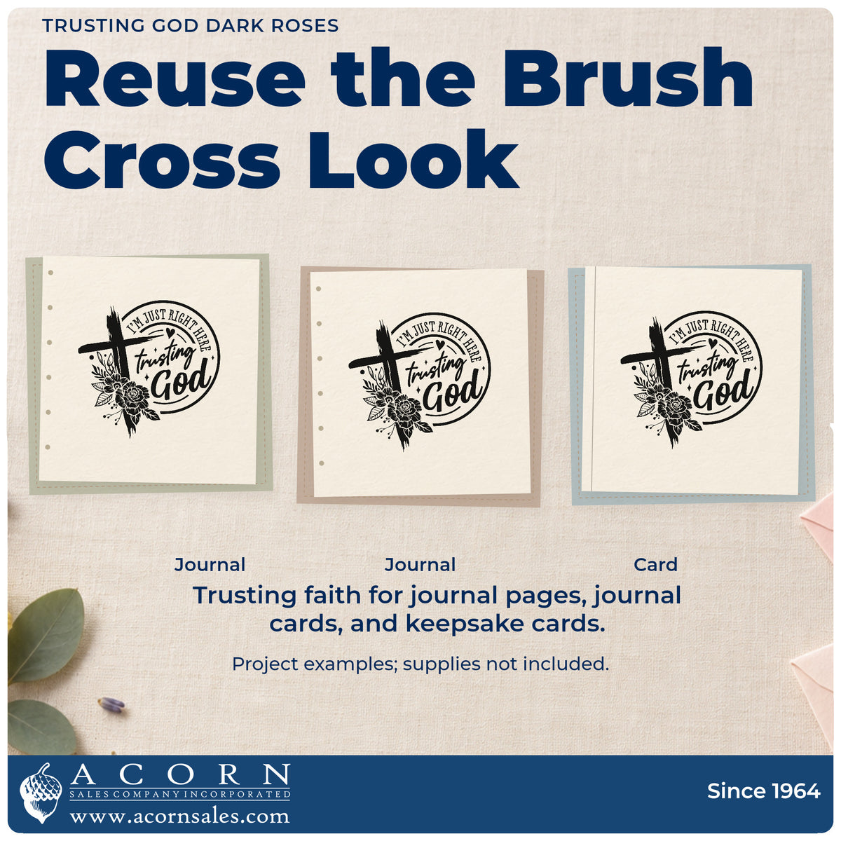 Three project examples made with the Trusting God Solid Roses Brushstroke Cross Stamp - Premium Vintage Pro Wooden, including prayer chain cards.
